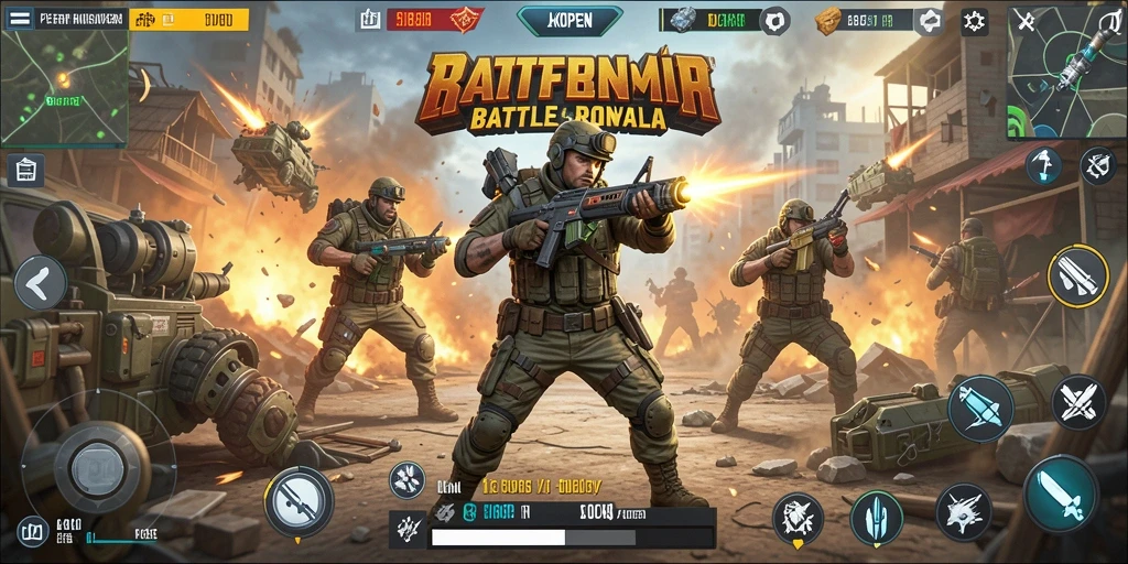 Screenshot LKOPEN menampilkan intensitas pertempuran dalam game Battle Royale.
