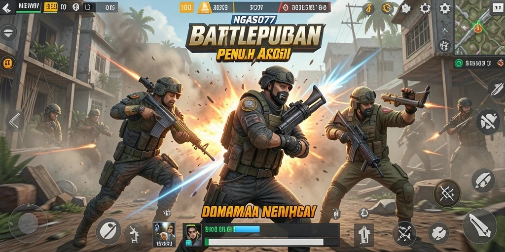 Screenshot gameplay NGASO77 menampilkan aksi pertempuran Battle Royale yang intens.