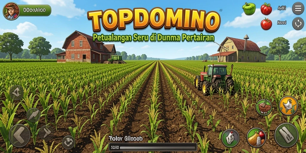 Screenshot gameplay TOPDOMINO menampilkan aktivitas pertanian yang seru dan interaktif.