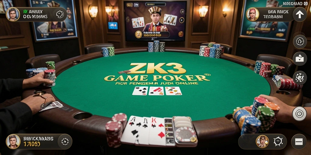 Tampilan gameplay ZK3 yang seru dan menarik di meja poker.
